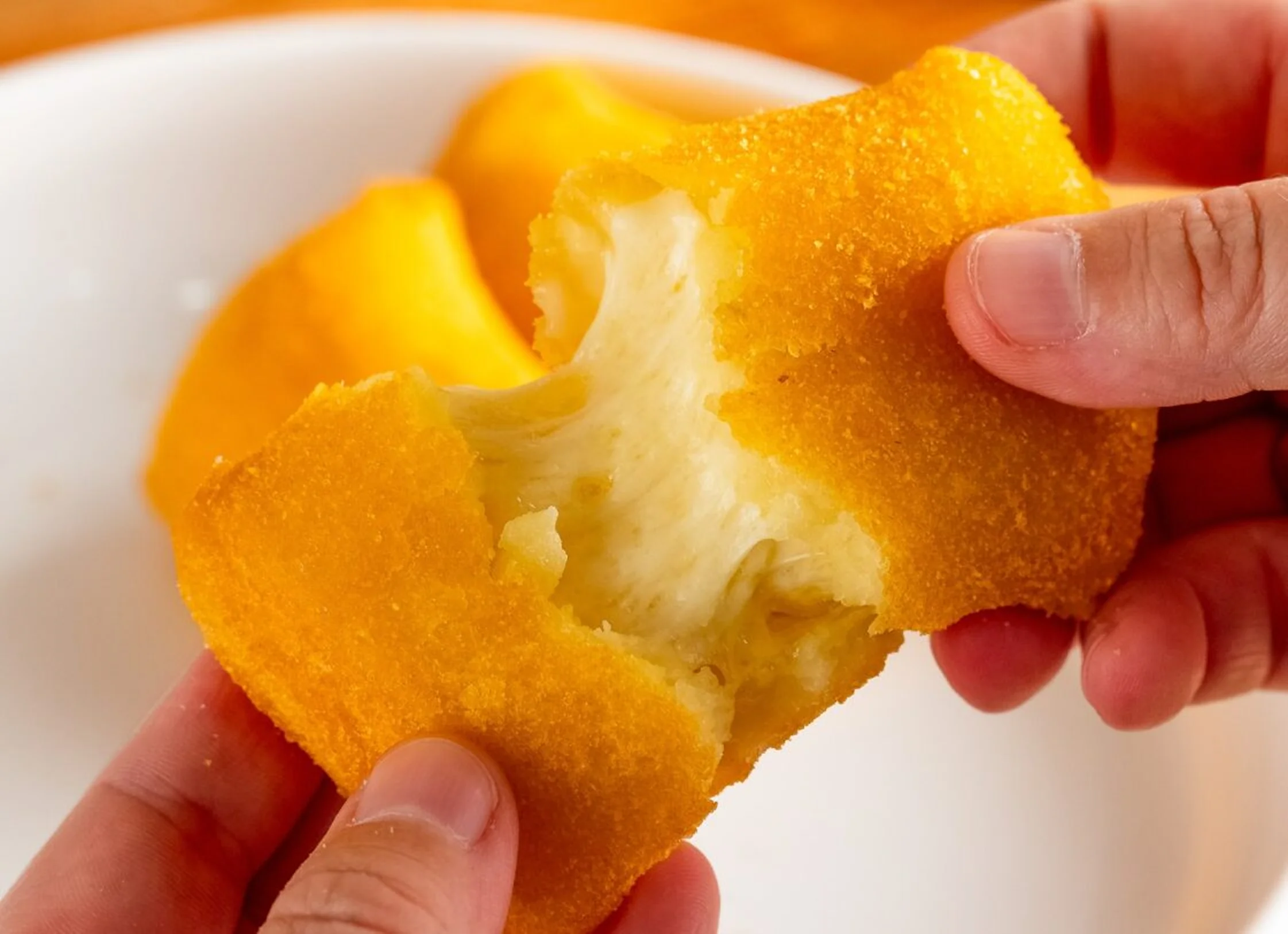 Travesseiro de queijo sendo aberto com queijo derretido – Vó Linda Casa de Salgados